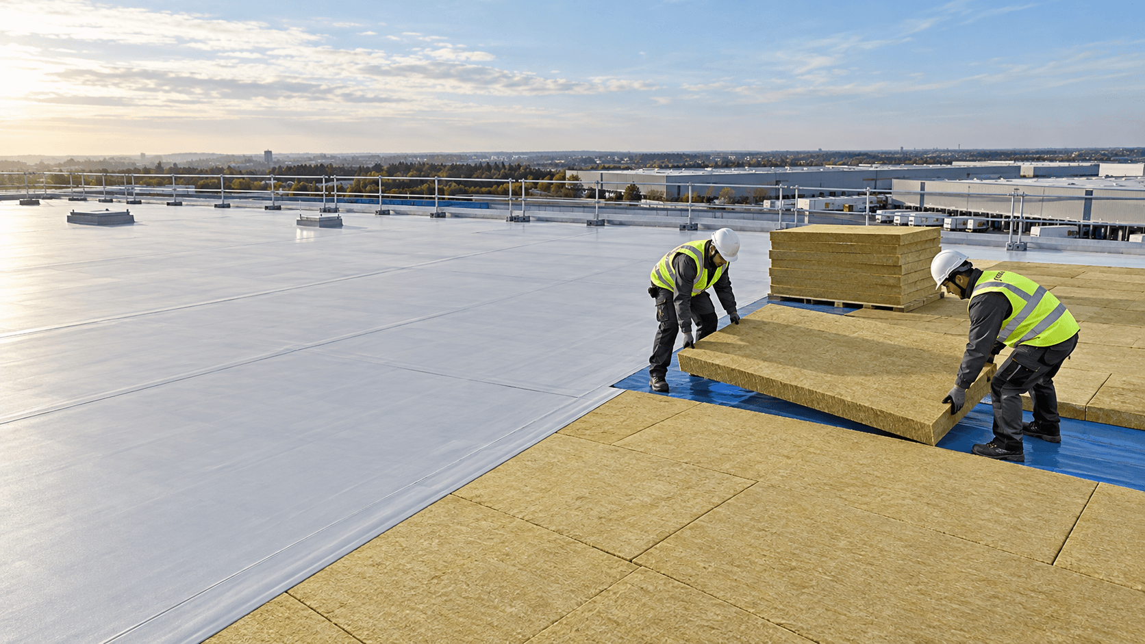 Roof insulation applied to an industrial building
