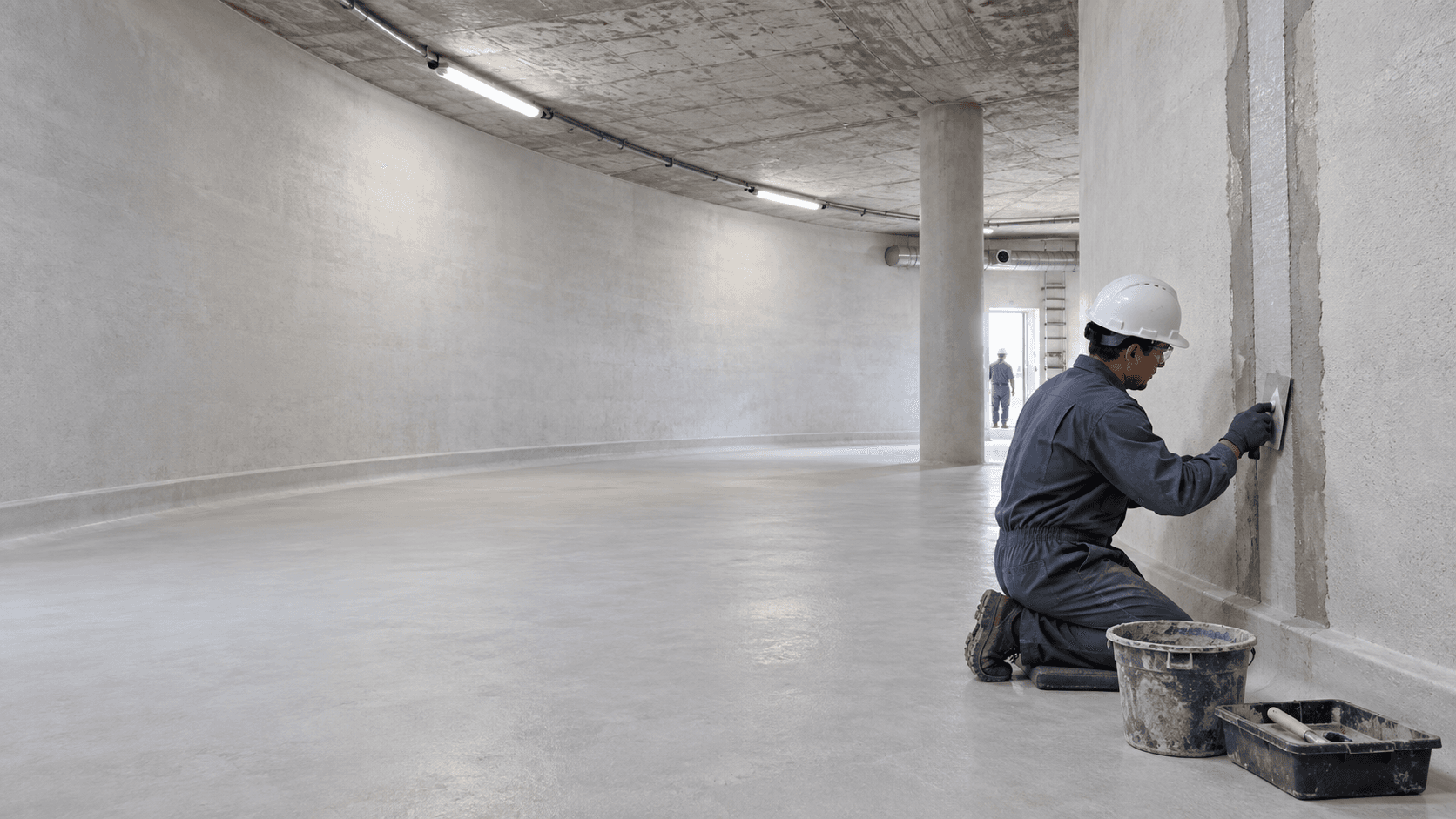 Lining and waterproofing of a concrete tank