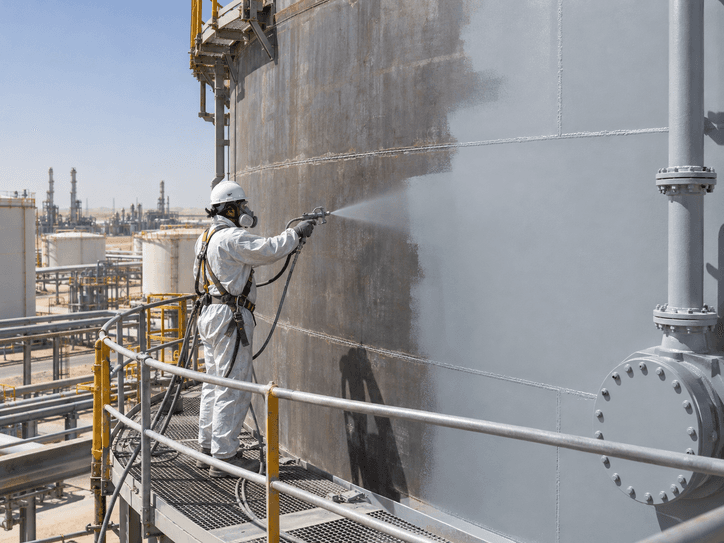 Corrosion protection coating on a steel tank