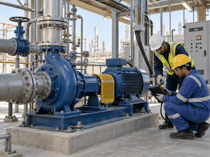Engineer supporting industrial equipment on site