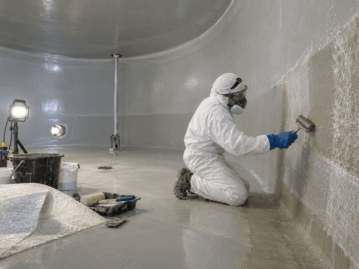 FRP lining applied inside a storage tank