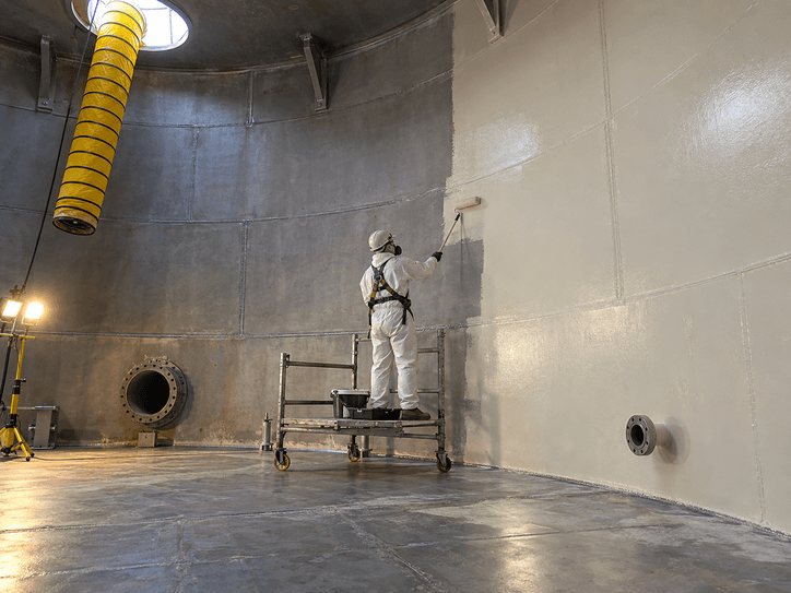 Interior lining of a steel storage tank