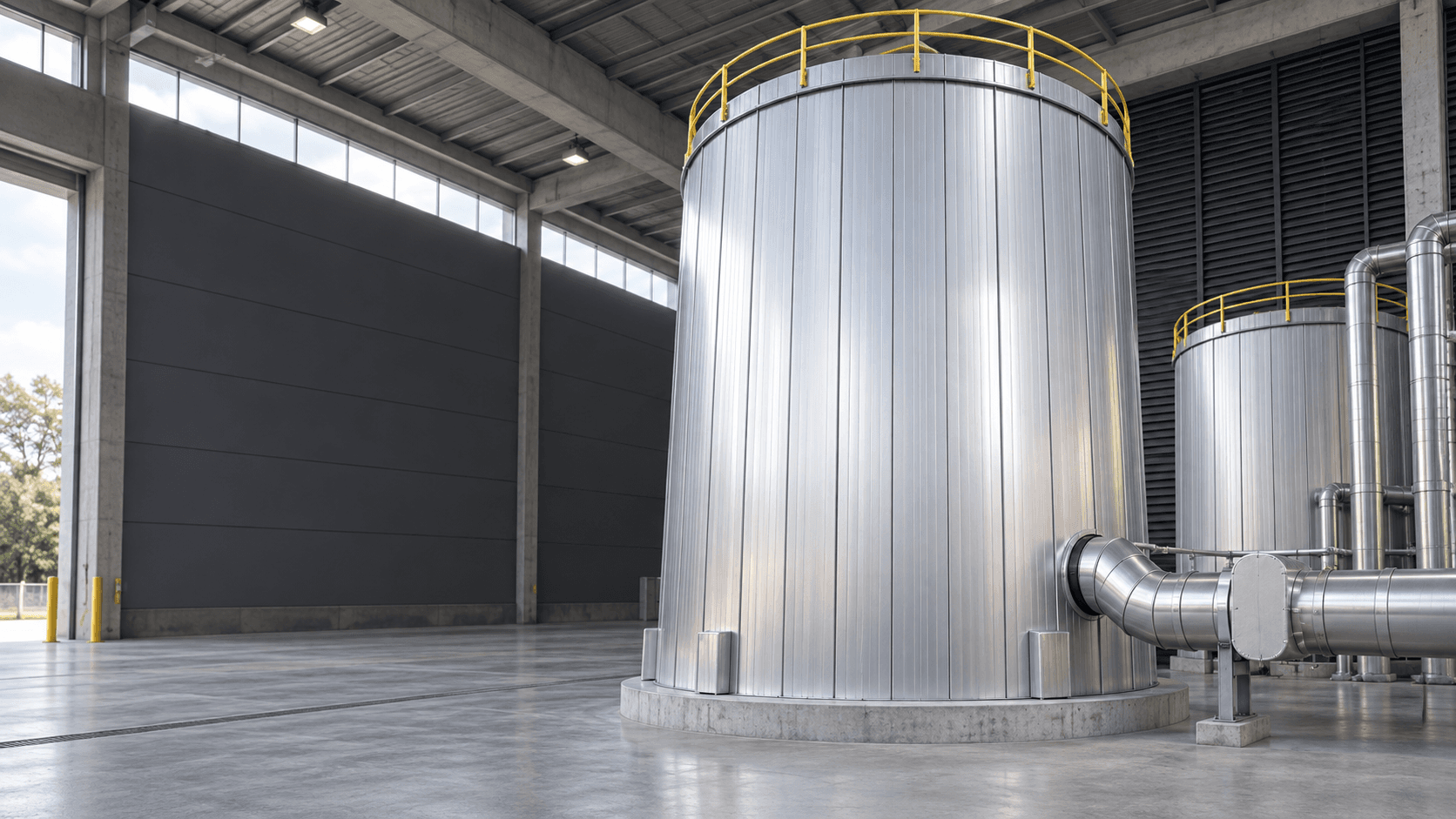 Insulation and cladding on an industrial storage tank
