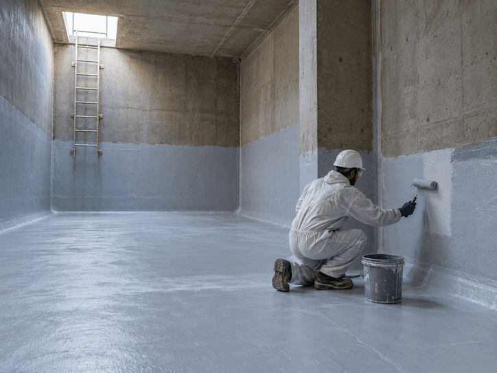 Waterproof lining applied to a water tank